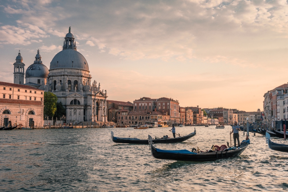 the city of Venice Italy at sunset